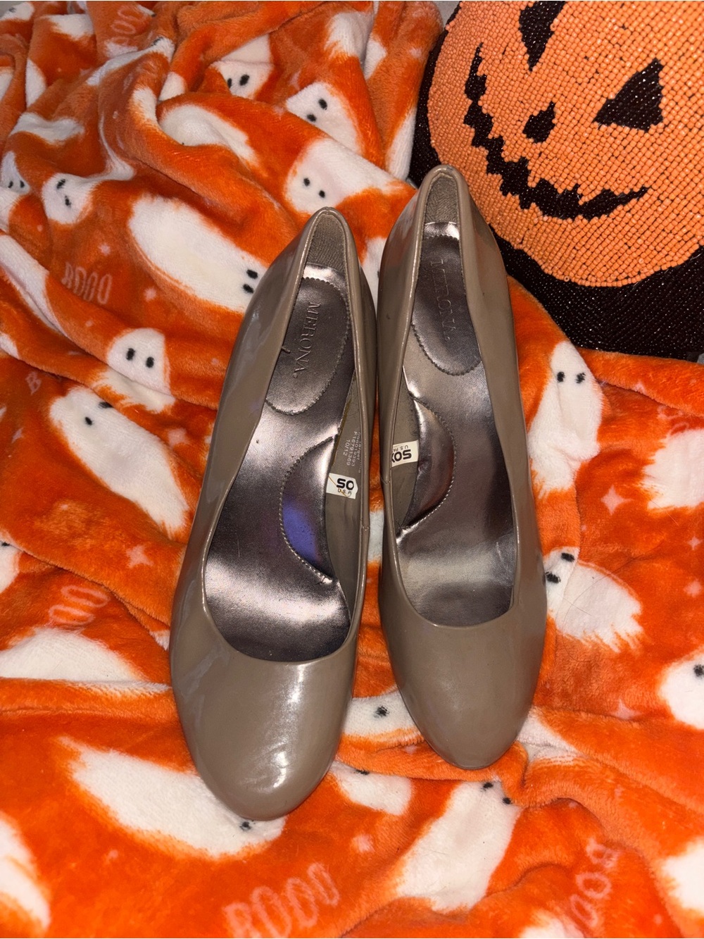 Merona Taupe Patent Round-Toe Low Heel Pumps
